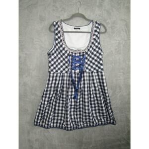 Classic Dirndl Bavarian Oktoberfest Checkered Dress Blue White XXL Lace Peasant